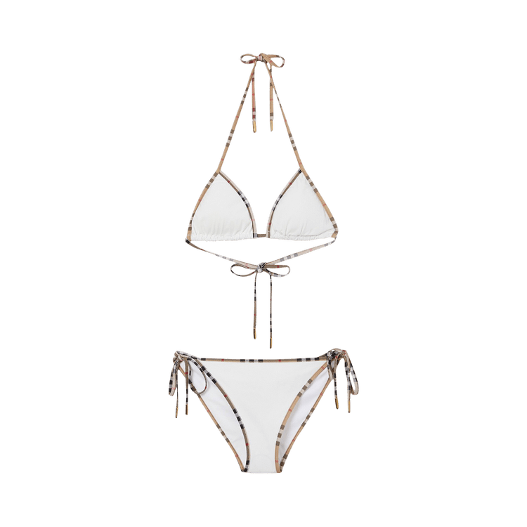 Buy Burberry Check Trim Stretch Nylon Triangle Bikini White
