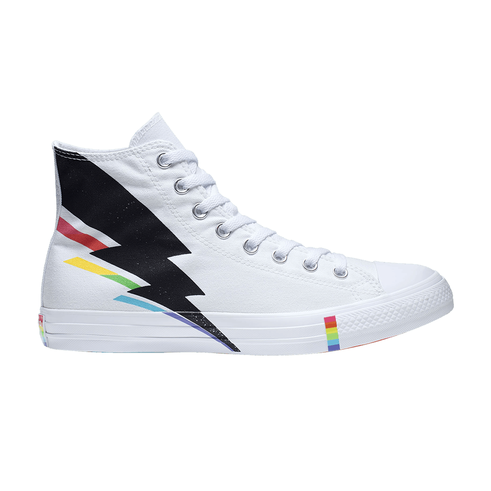 converse pride chuck taylor hi all star white and rainbow lightning bolt trainers