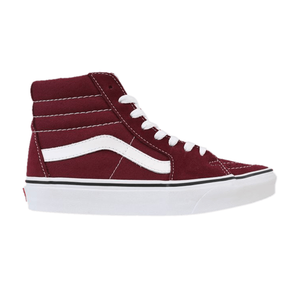 burgundy and white high top vans