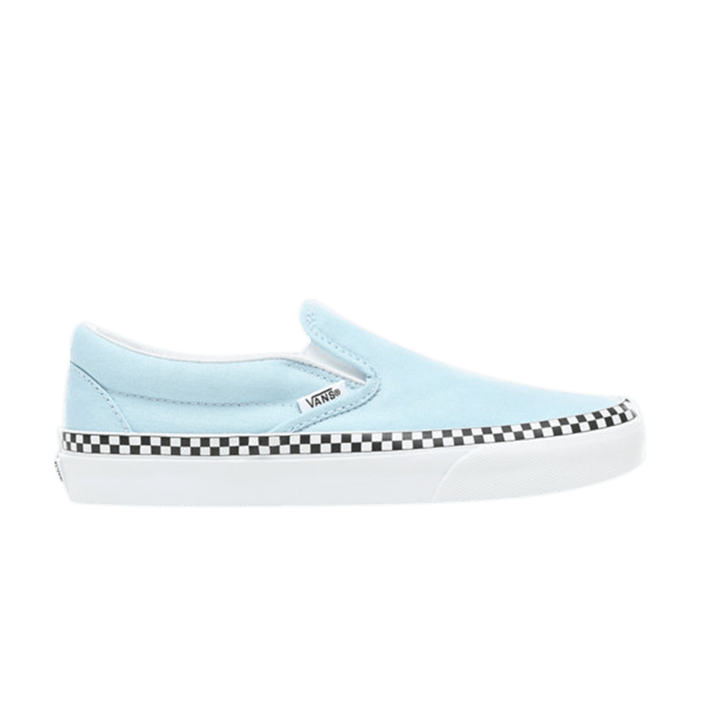 blue slip on vans with checkered foxing
