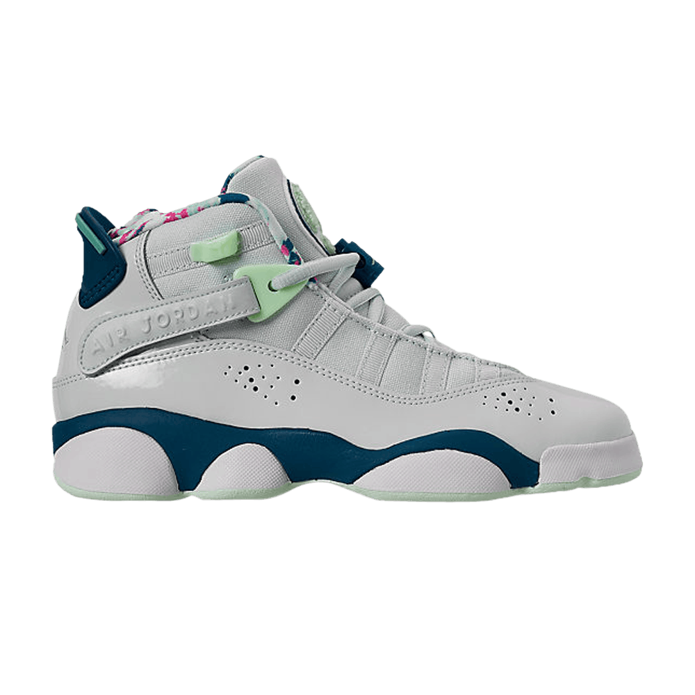 Jordan Girls 6 Rings Basketball Shoes Barley Grey White Green Abyss Size 06.0