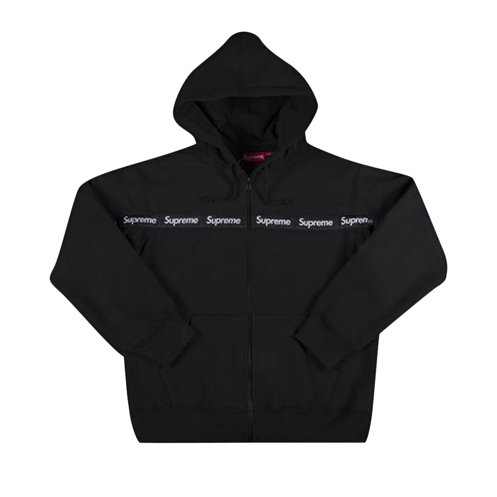 Supreme Text Stripe Zip Up Hooded Sweatshirt 'Black' | GOAT