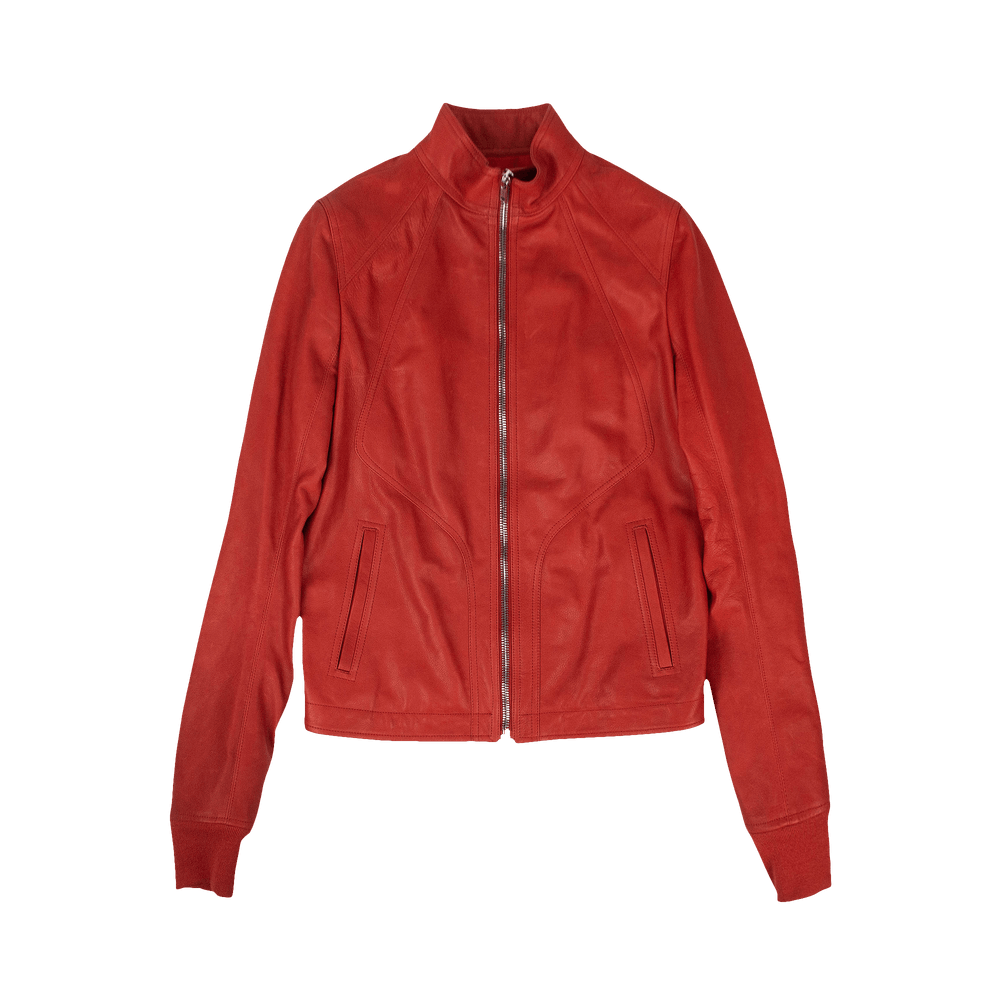 Buy Rick Owens Calf Leather Intarsia Jacket 'Red