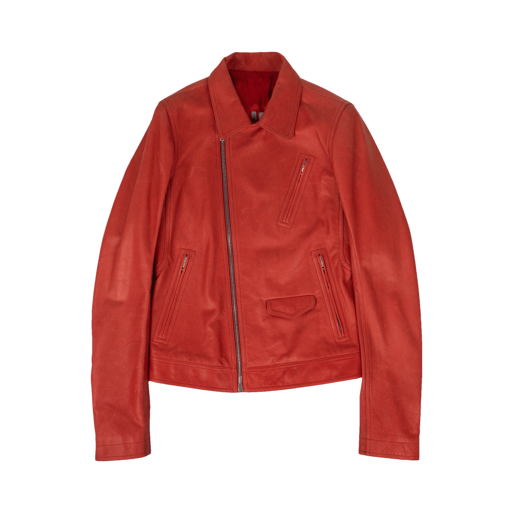 Rick Owens Leather Stooges Biker Jacket 'Cardinal Red' | GOAT