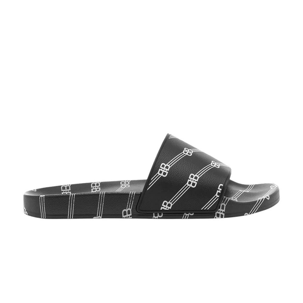 Balenciaga Pool Slides Allover Logo - Black