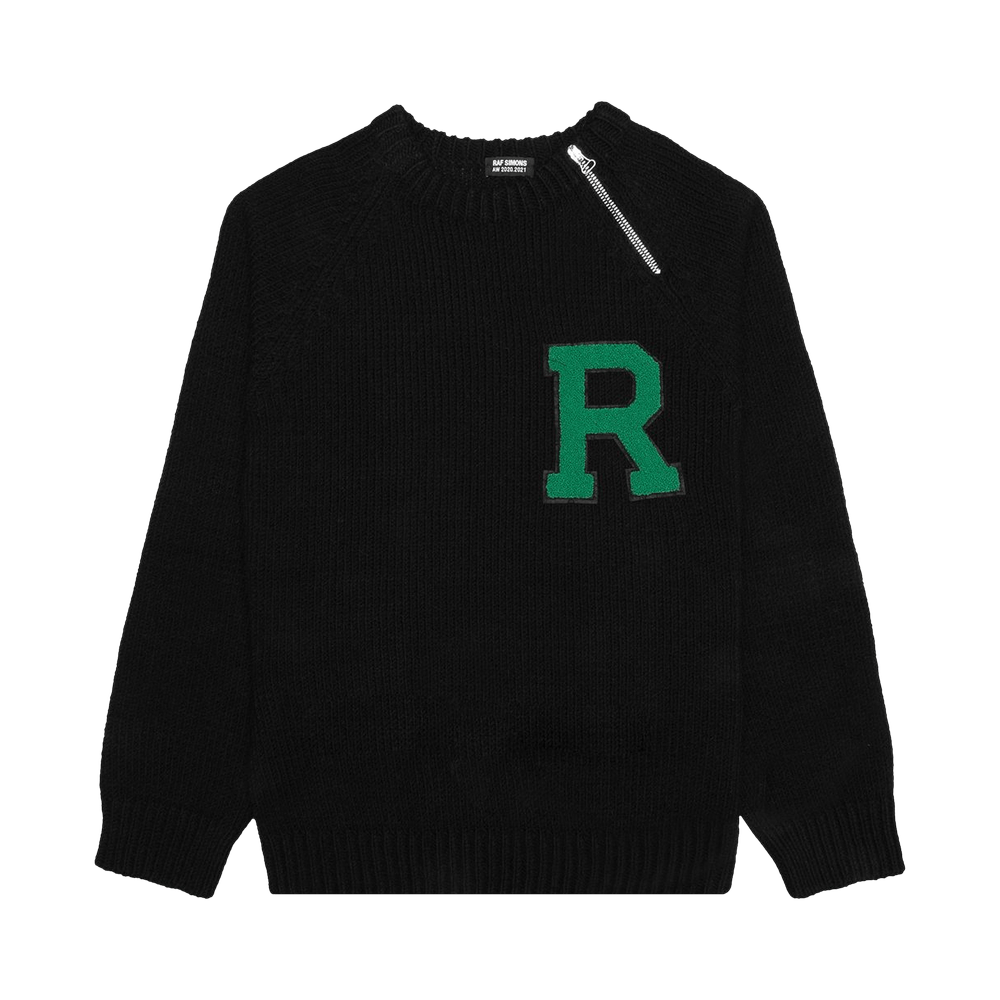 Raf Simons Raglan Sweater With Letter Badge and Zipper 'Black' | GOAT