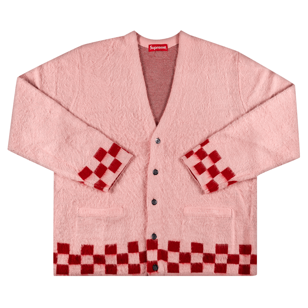 Supreme Brushed Checkerboard Cardigan 'Pink' | GOAT