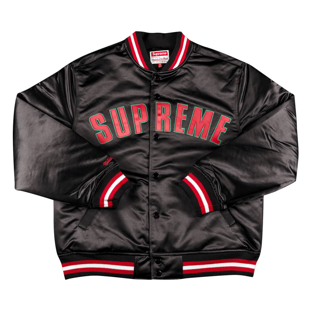 Supreme x Mitchell And Ness Satin Varsity Jacket 'Black' | GOAT
