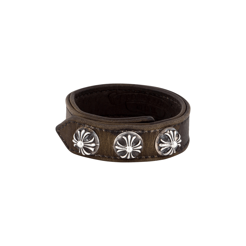 Buy Chrome Hearts Leather Studded Wrap Bracelet 'Brown/Silver