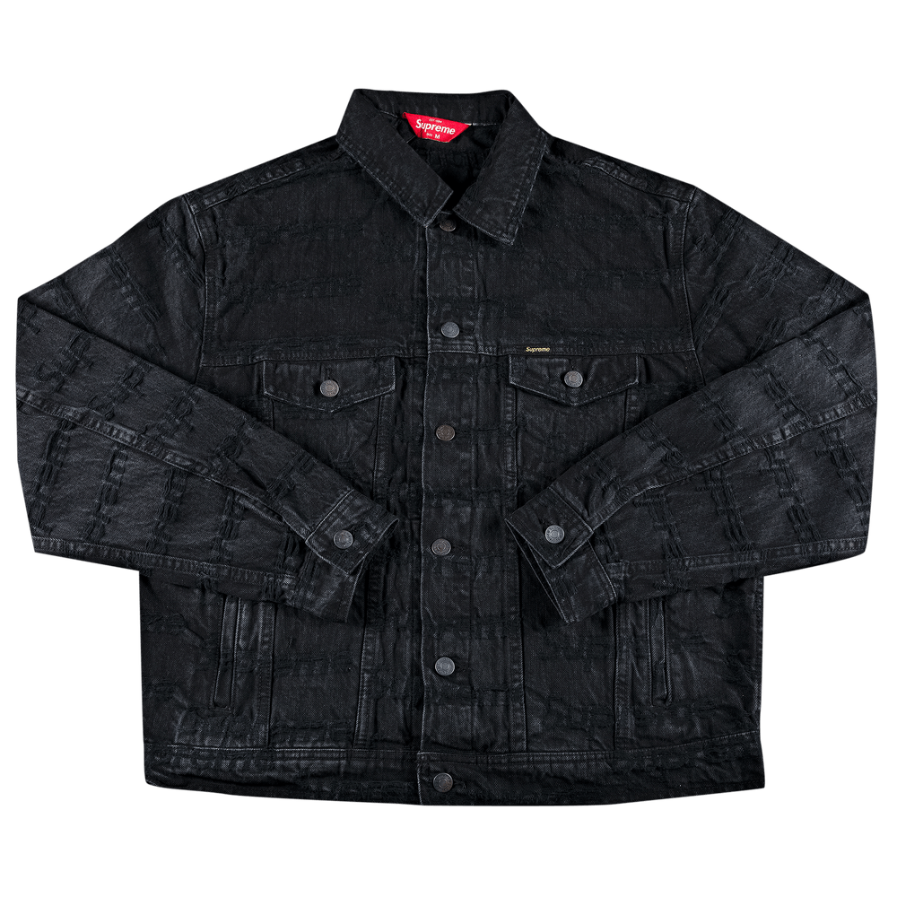 Supreme Frayed Logos Denim Trucker Jacket Black Hype Clothinga