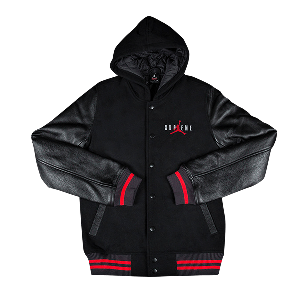 Supreme x Jordan Hooded Varsity Jacket 'Black'