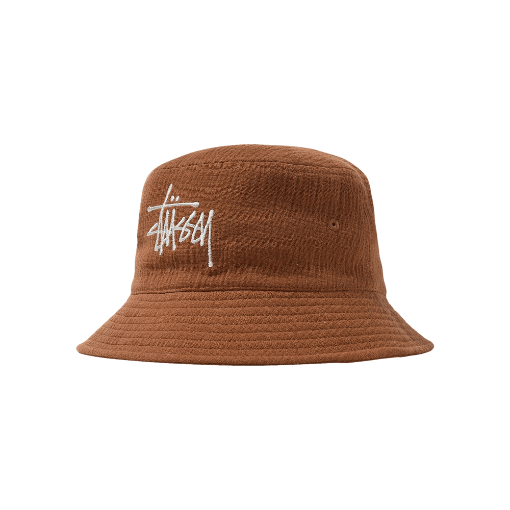 Buy Stussy Gauze Cotton Big Logo Bucket Hat 'Brown