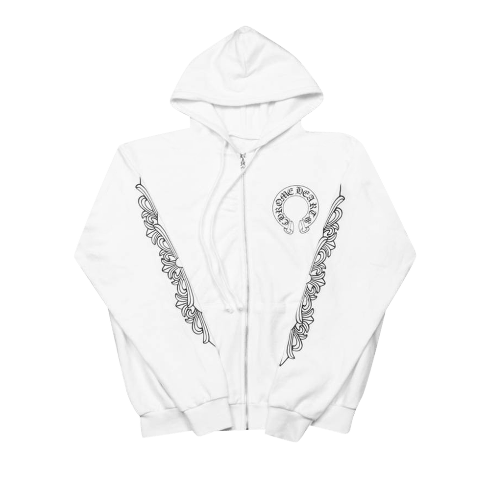 Chrome Hearts Floral Cross Zip Hoodie 'White