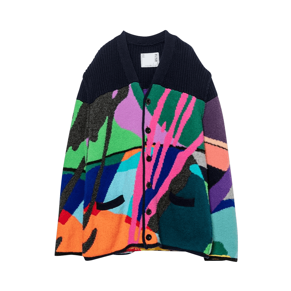 Sacai x KAWS Jacquard Knit Cardigan 'Multicolor' | GOAT