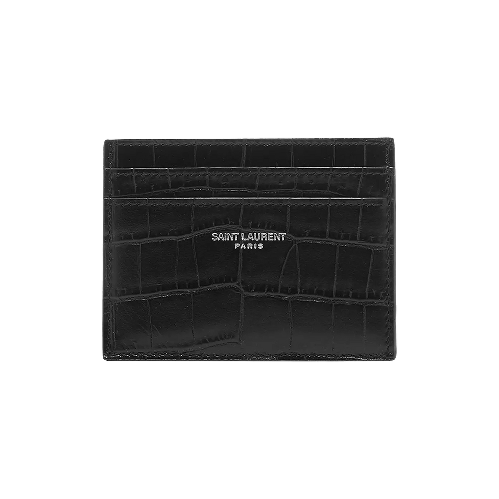 Buy Saint Laurent Embossed Leather Credit Card Case 'Black
