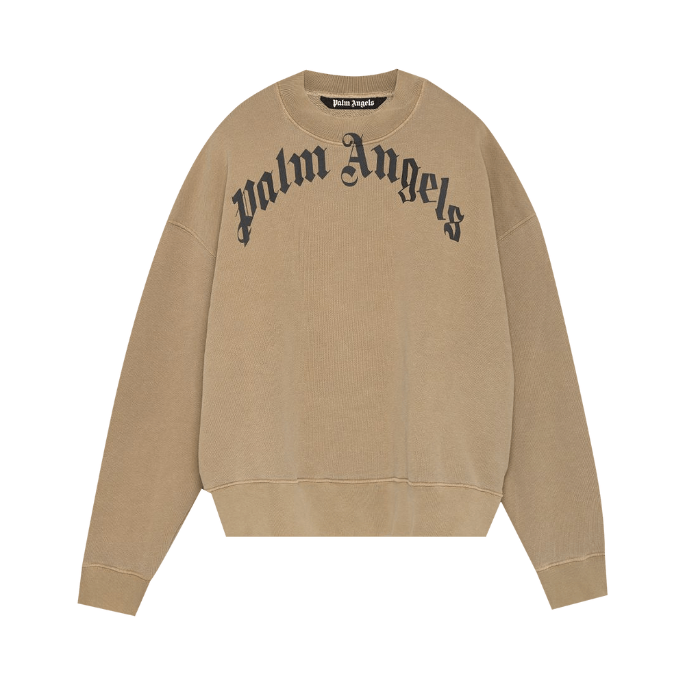 Buy Palm Angels GD Curved Logo Crewneck 'Beige/Black
