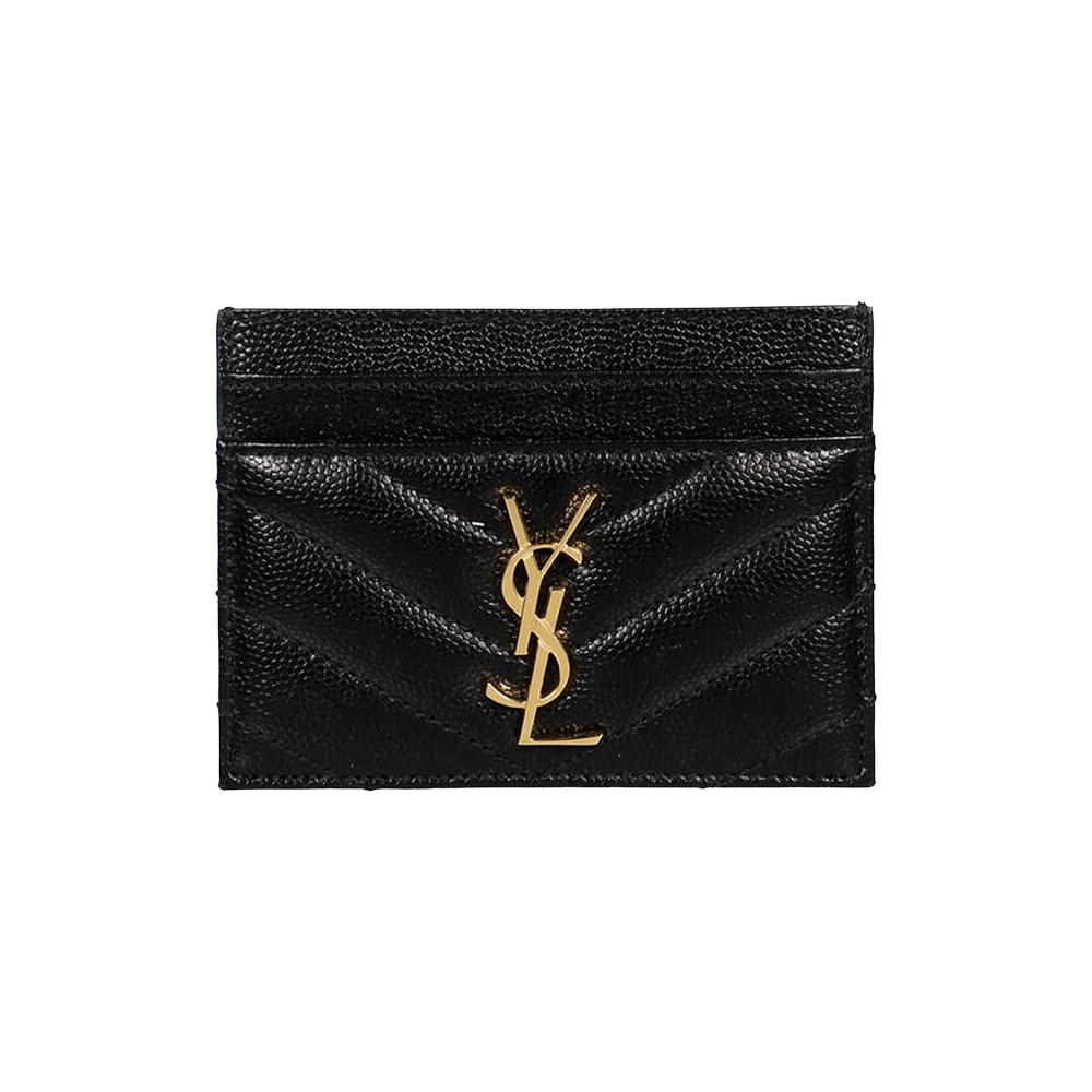 Yellow YSL-plaque quilted-leather cardholder, Saint Laurent