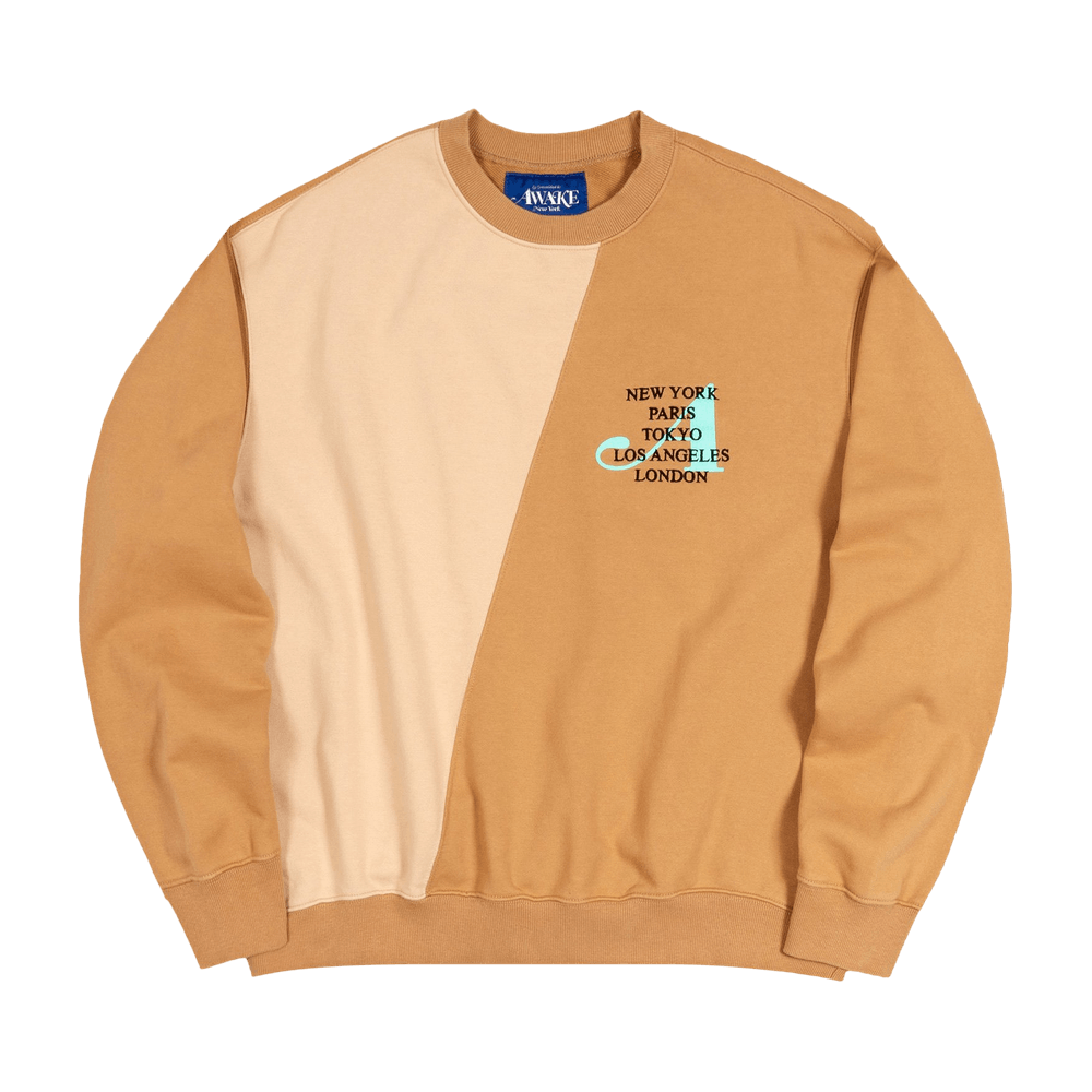【AWAKE NY】 TWO-TONE SPLIT CITY CREWNECK : SAND Awake-Two-Tone-Split-City-
