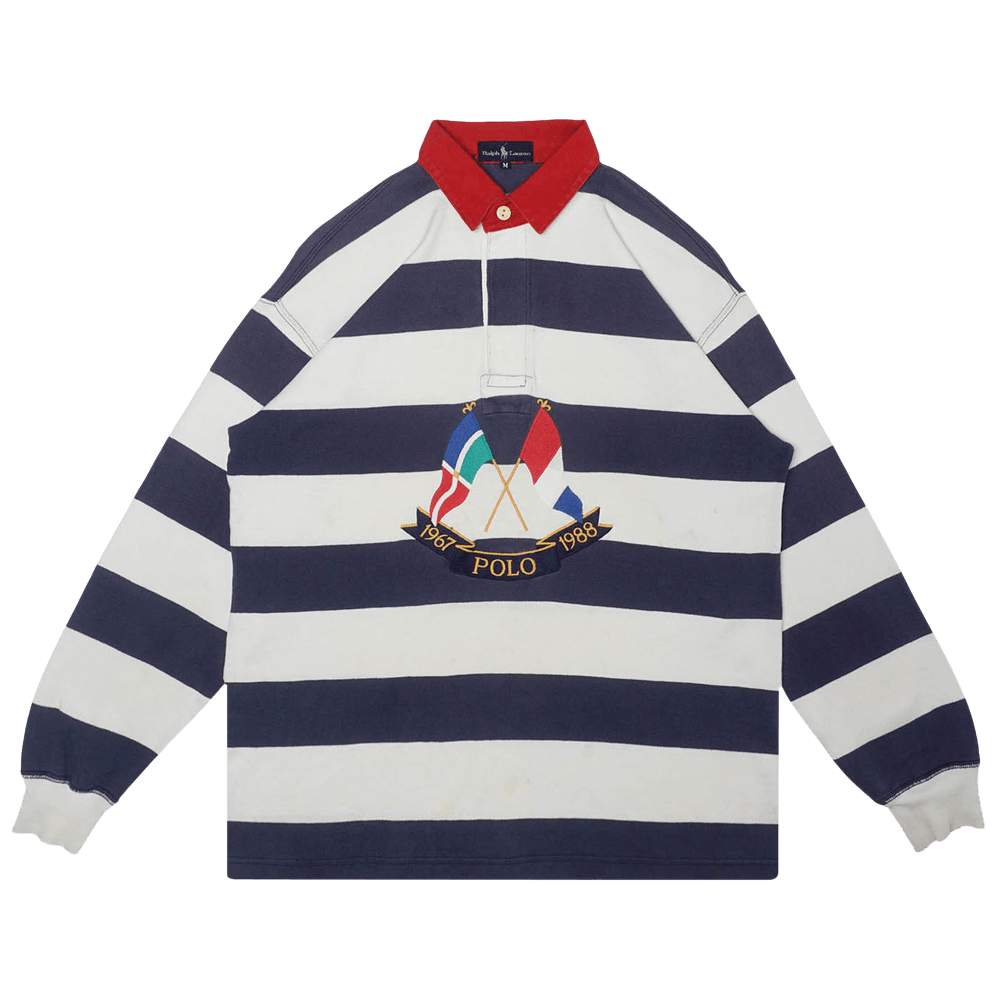 Pre-Owned Polo by Ralph Lauren Vintage 1988 Striped Cross Flag Rugby  'White/Navy' | GOAT