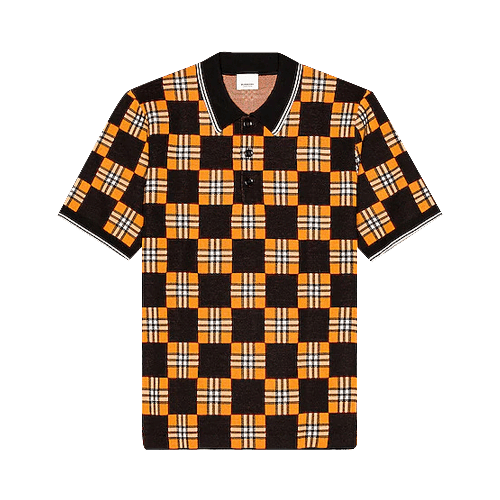 Burberry Blakeford Chequer Jacquard Wool Blend Polo Bright Orange