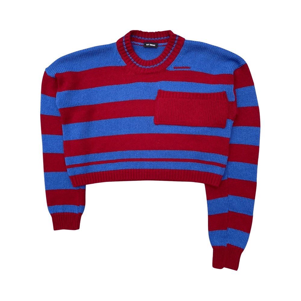 Buy Raf Simons Pocket Distrubed Striped Sweater 'Red/Blue Buy Raf Simons Pocket Distrubed Striped Sweater 'Red/Blue