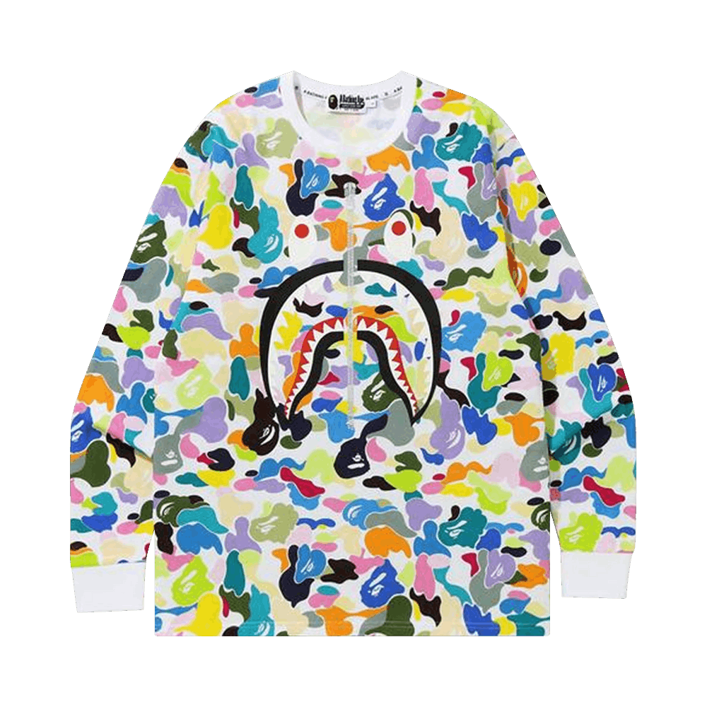 Buy BAPE Multi Camo Shark Long-Sleeve Tee 'White' - 1G80 111 008