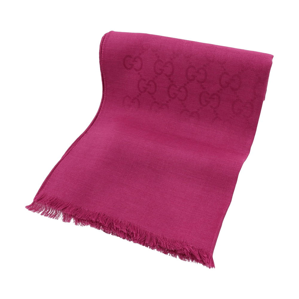 GUCCI Wool Silk Monogram Scarf Pink 341298