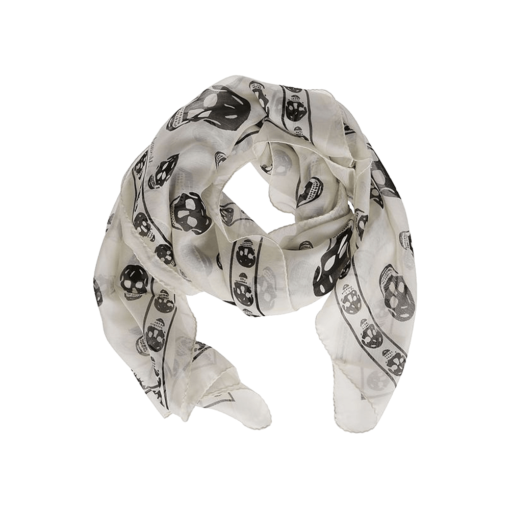 Alexander McQueen Snake Skull Bandana Scarf White Silk Twill Beads