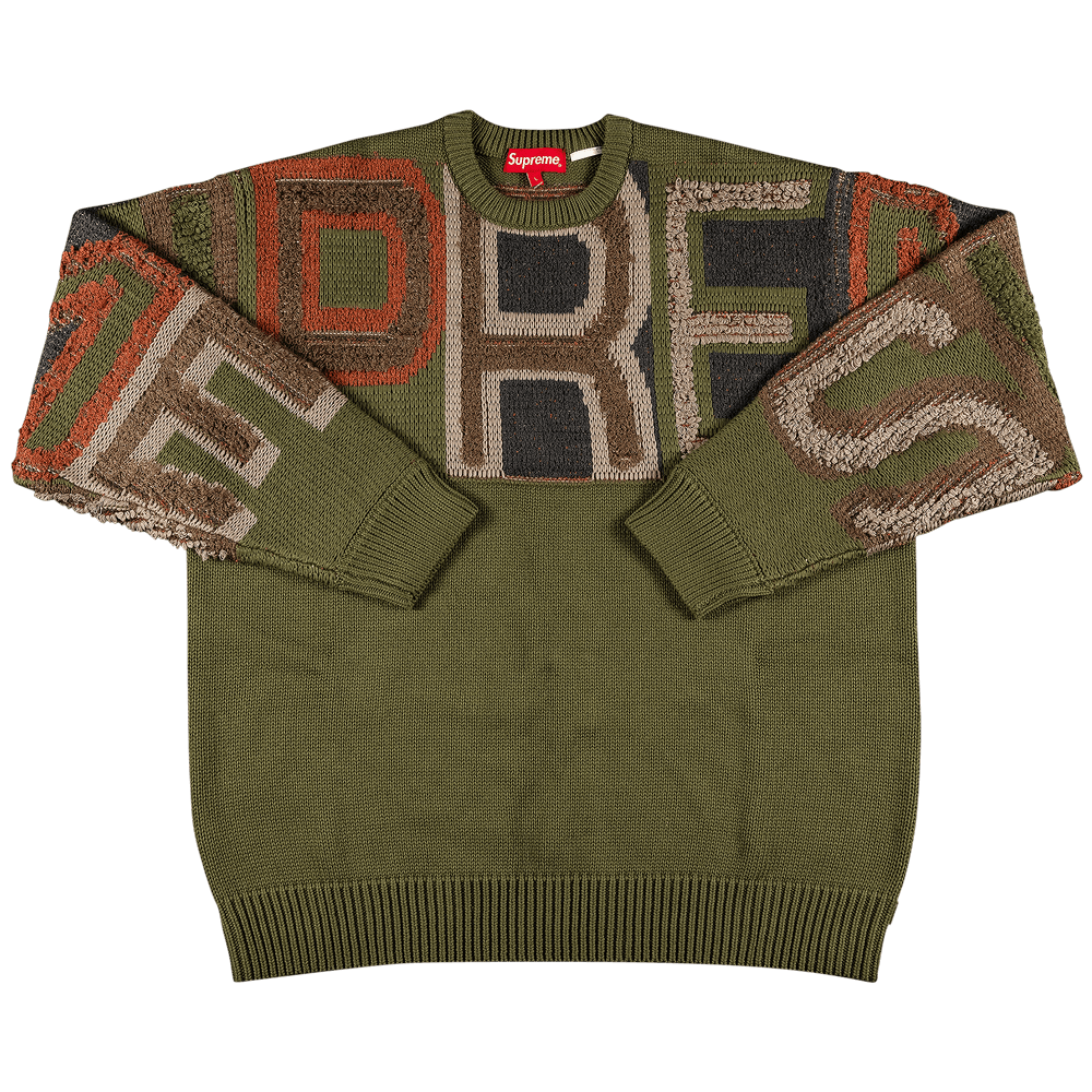 注目の supreme chenille olive XL sweater logo ニット/セーター