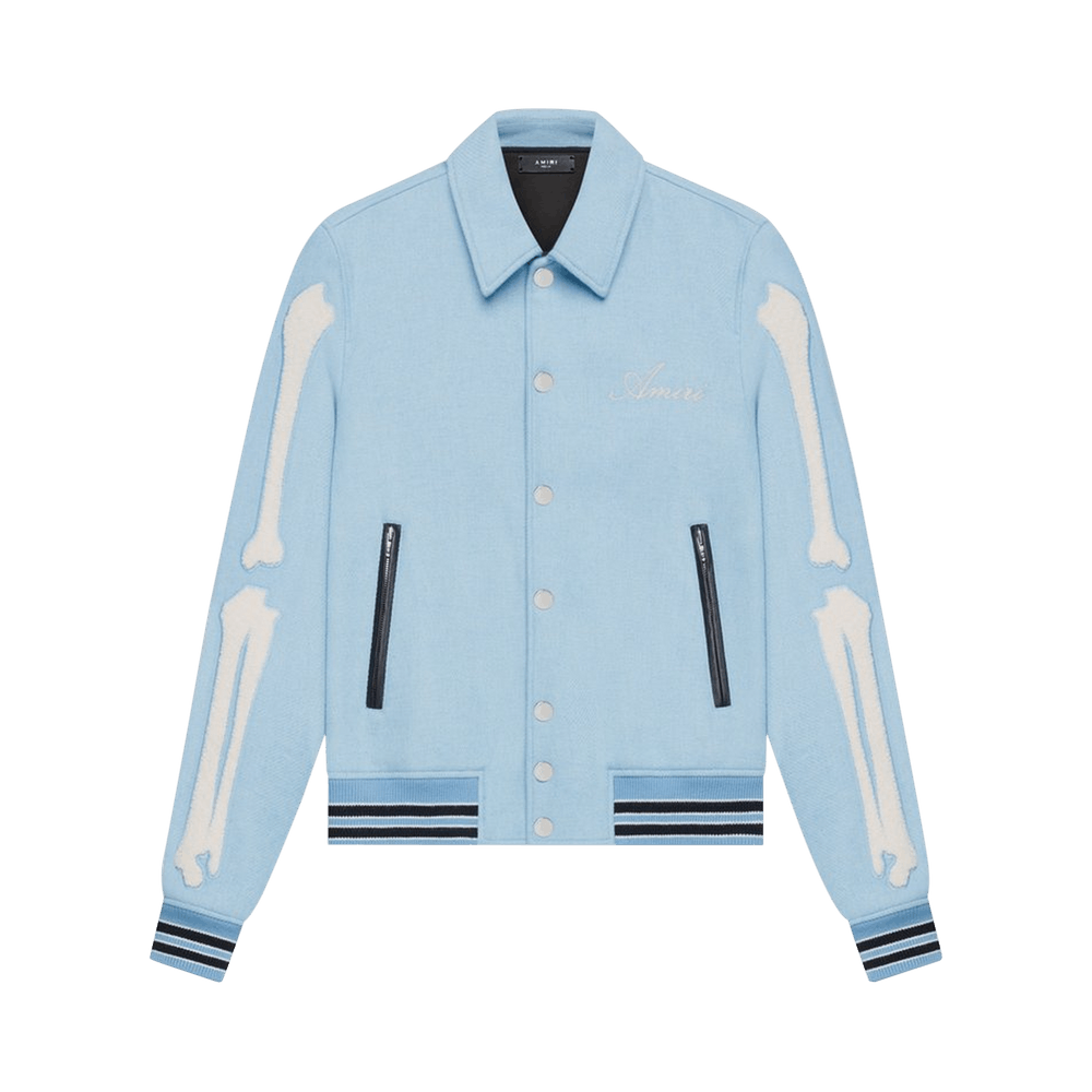 Buy Amiri Bones Varsity Jacket 'Ice Blue' - MOS002 486 ICE | GOAT