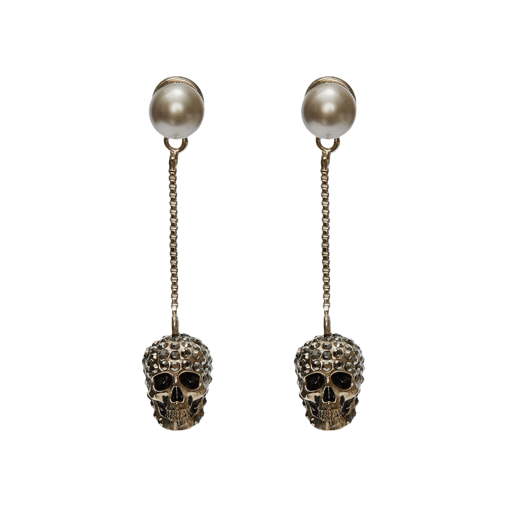 Buy Alexander McQueen Pave Skull Chain Earrings 'Light Gold