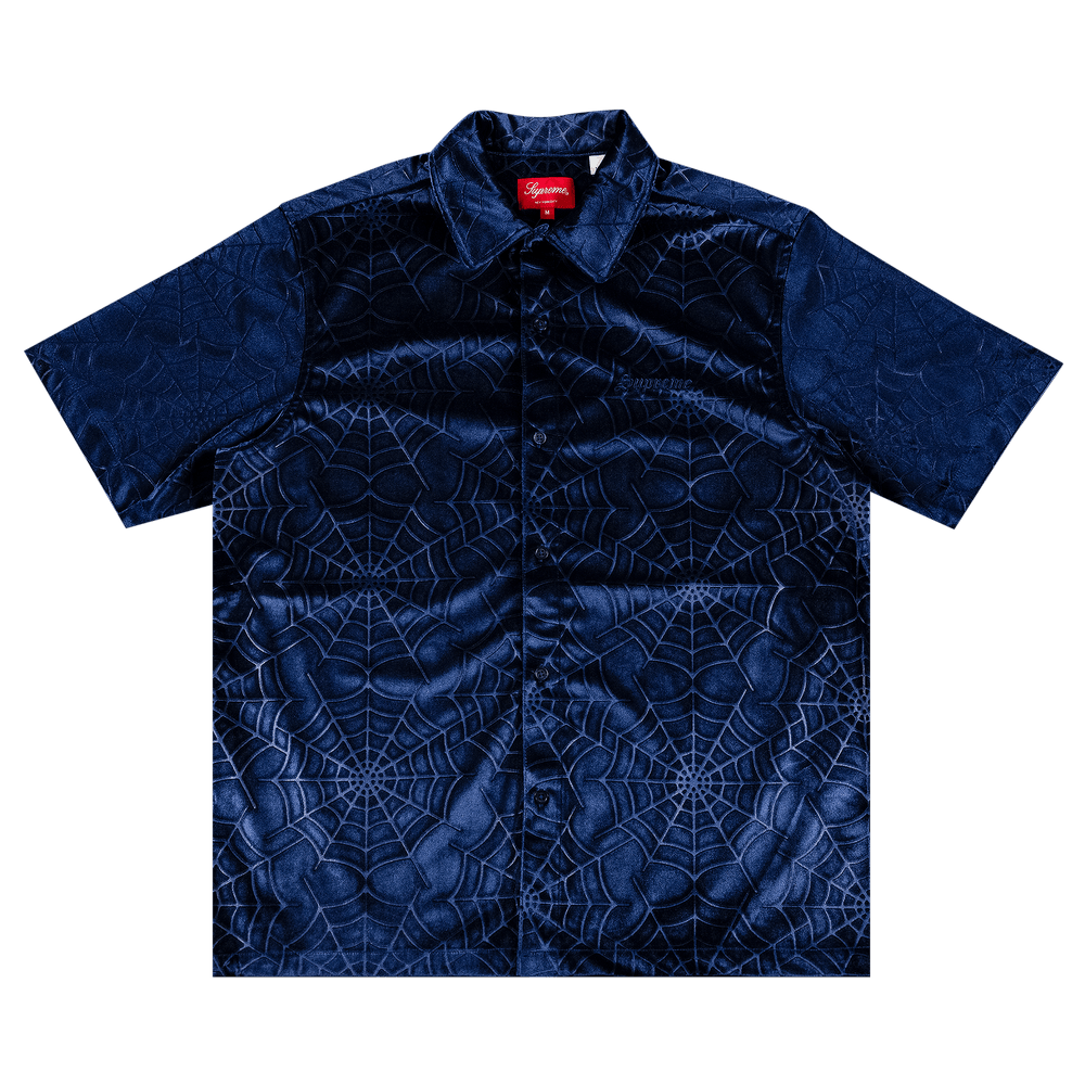 Buy Supreme Spider Web Velvet Short-Sleeve Shirt 'Navy 