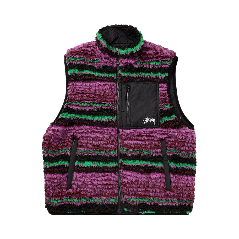 Buy Stussy Striped Sherpa Vest 'Grape' - 118468 GRAP | GOAT