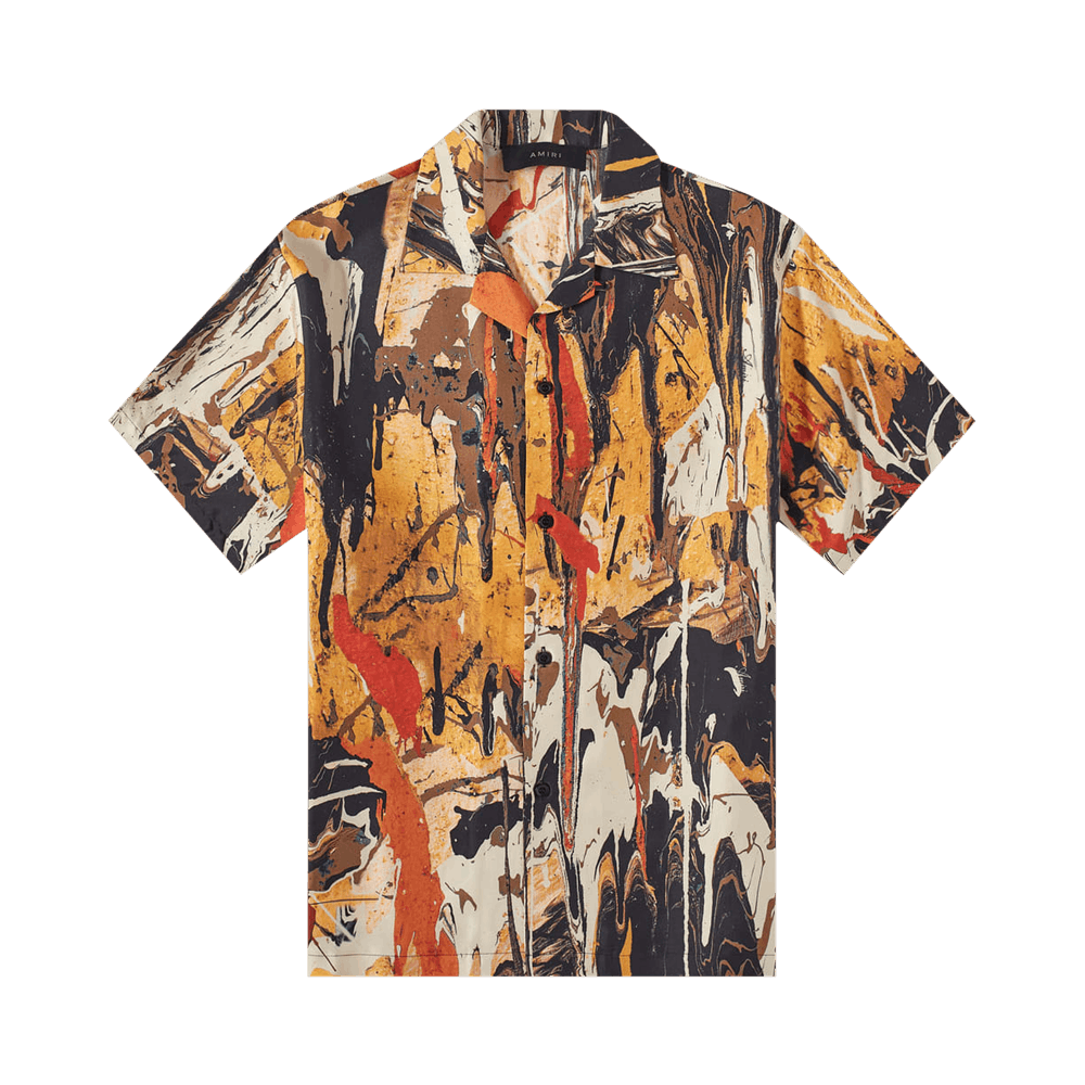 Buy Amiri Paint Splatter Bowling Shirt 'Brown/Orange' - PS22MSS034 664 BROW