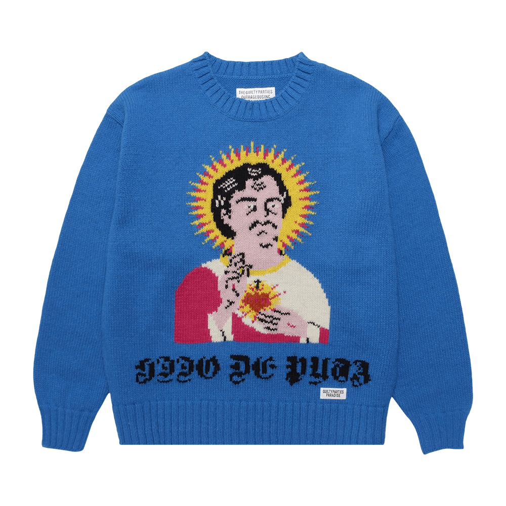 Wacko Maria Crew Neck Sweater (Type-2) 'Blue' | GOAT
