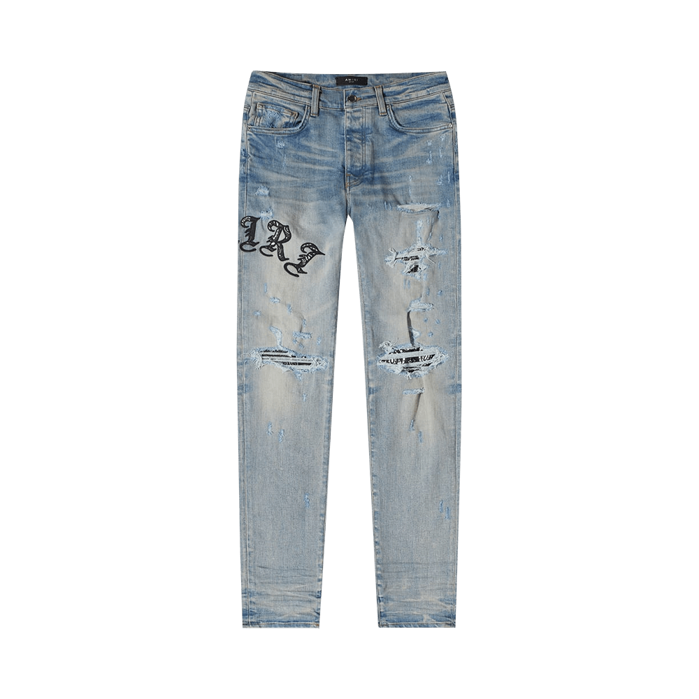 Buy Amiri Skinny Old English Logo Jean 'Clay Indigo' - PS22MDS148