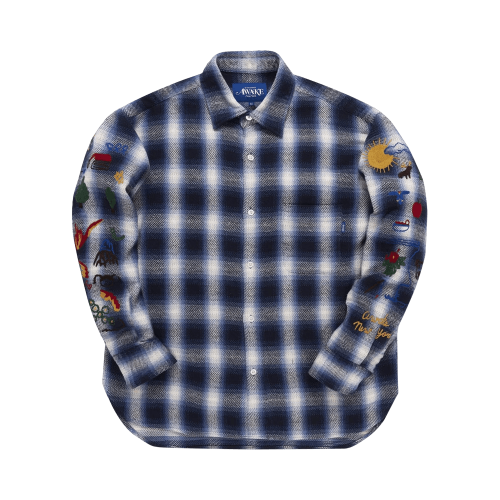 Buy Awake NY Ombre Plaid Camp Flannel Shirt 'Blue' - AWK FW21