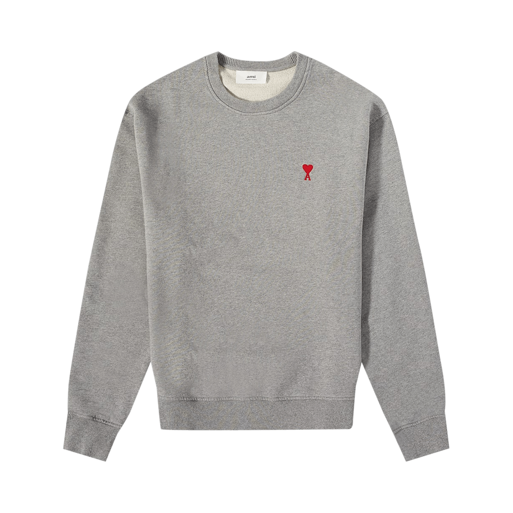 AMI ★ de Coeur Hood Sweatshirt Heather Grey Heather Ash Grey Red Ami De Coeur Hoodie | AMI PARIS