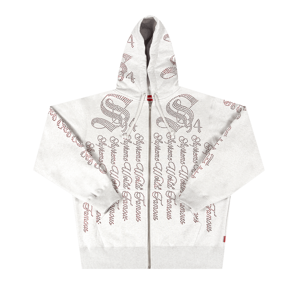 Buy Supreme Rhinestone Zip Up Hooded Sweatshirt 'Ash Grey