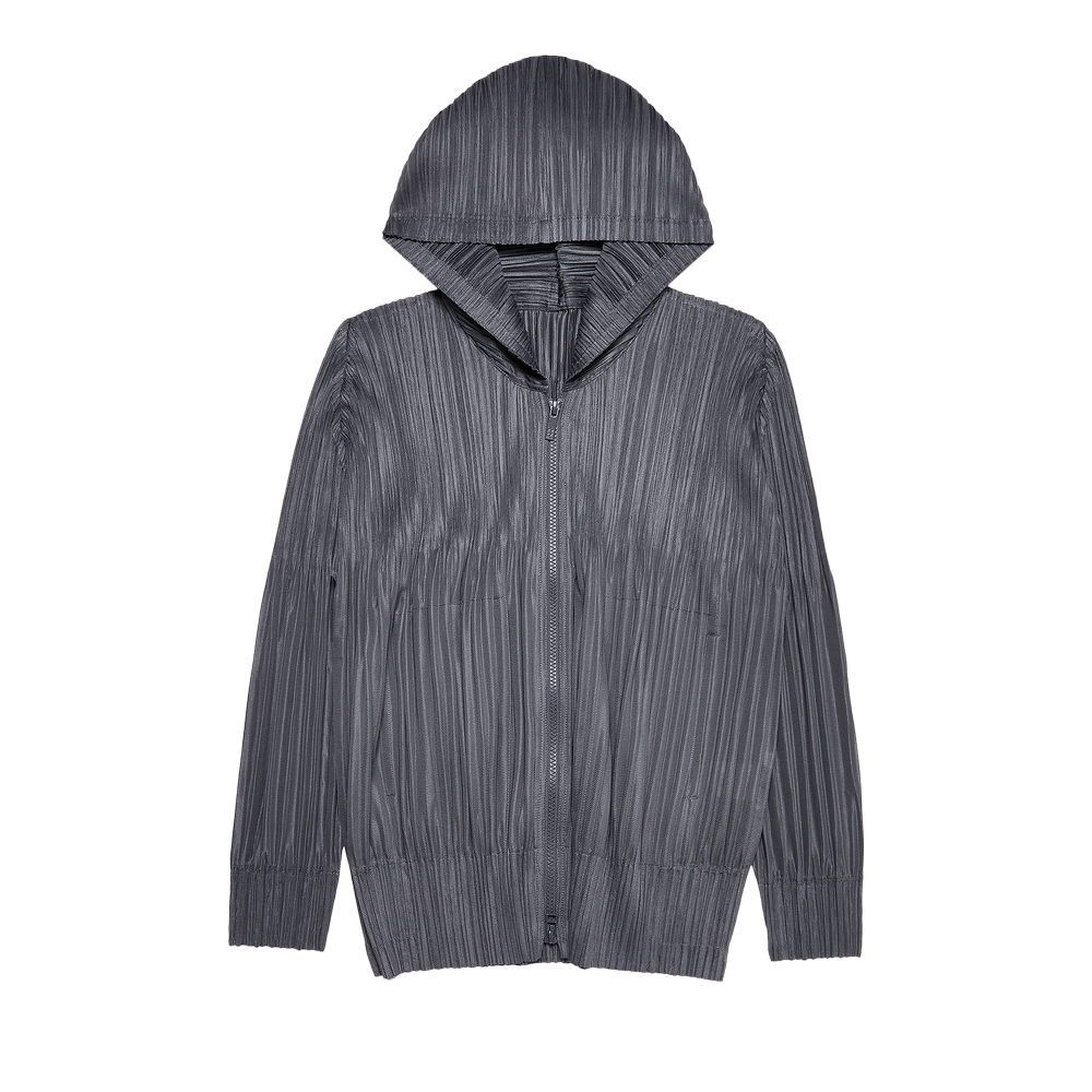 Pleats Please Issey Miyake Pleated Zip Front Jacket in Black