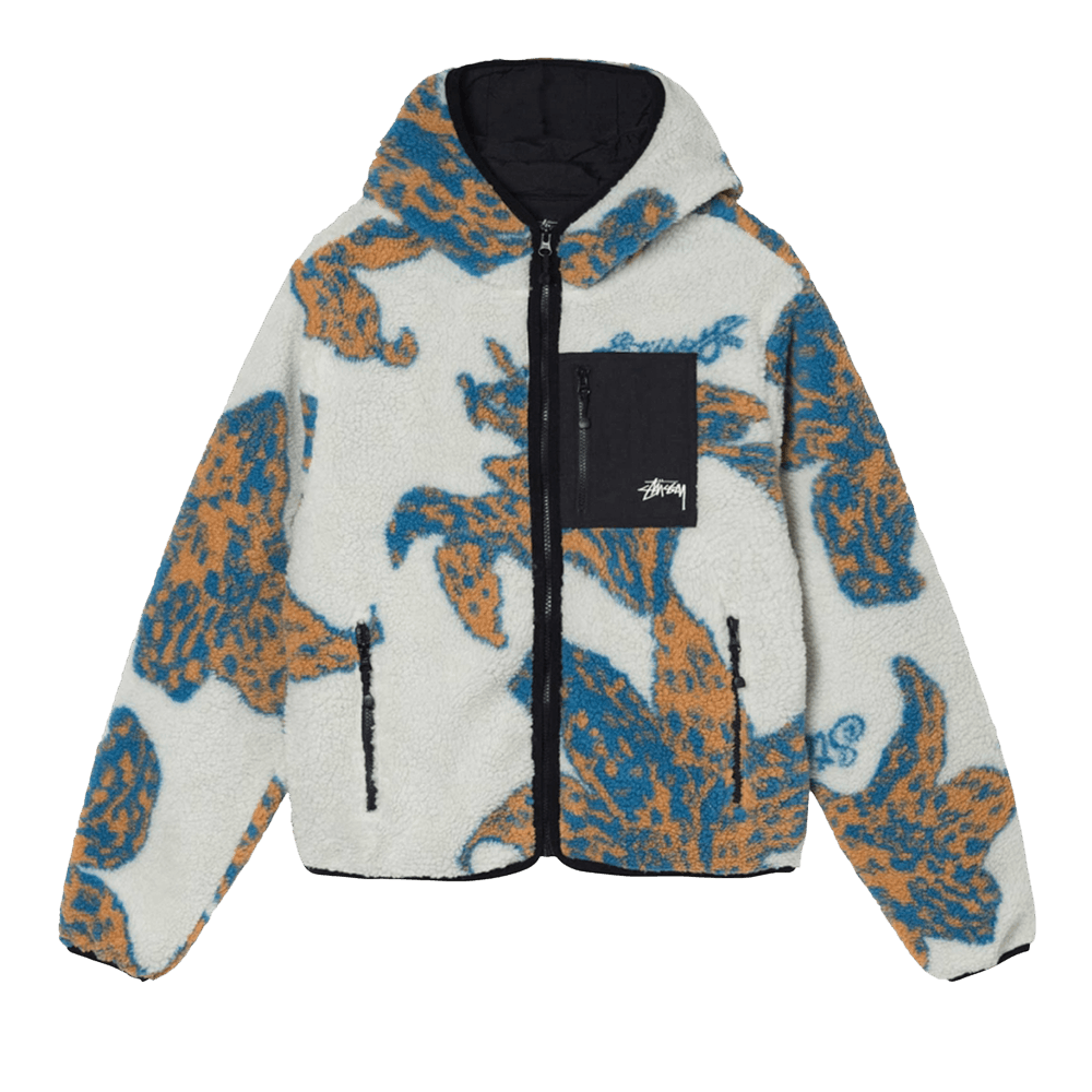 Stüssy Floral Sherpa Hood Jacket - L Bone