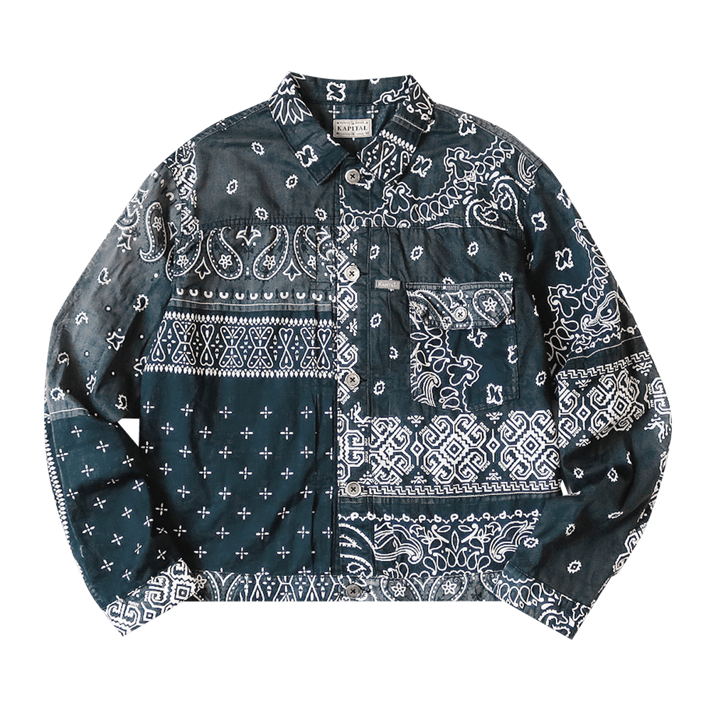 Kapital Flannel Reversible Bandana 1st Jacket Black x Khaki