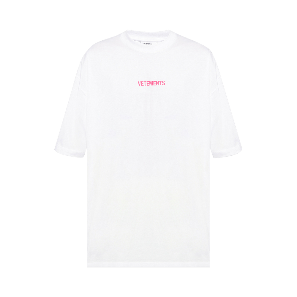 Buy Vetements Logo Label T-Shirt 'White/Hot Pink