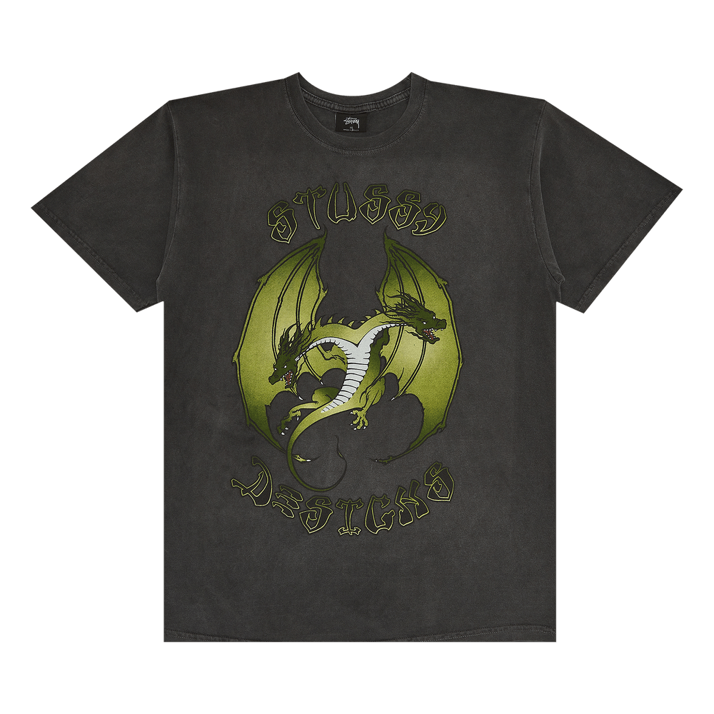 Buy Stussy Double Dragon Pigment Dyed Tee 'Black' - 1904162