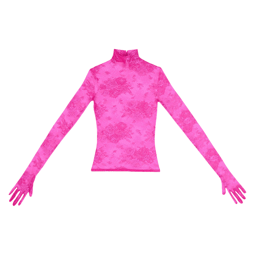 Buy Balenciaga Lace Top With Gloves Lipstick Pink 702343 TWG01