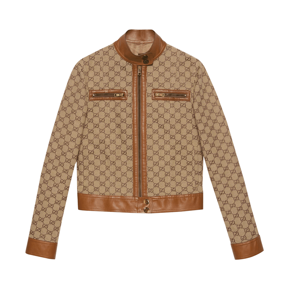 Buy Gucci GG Canvas Jacket With Leather Trim 'Camel' - 681034