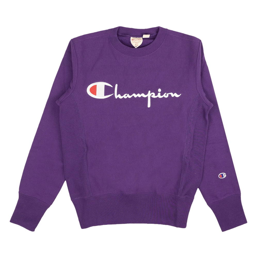 Champion script logo violet crew neck sweatshirt best sale