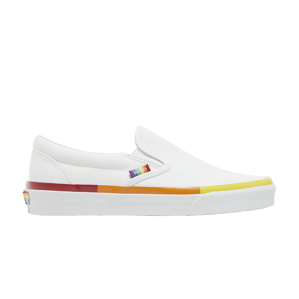 White slip on vans rainbow bottom cheap