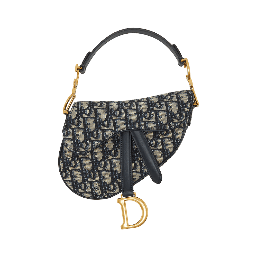 Dior Mini Saddle Oblique Jacquard Bag | Navy/Beige | NEW