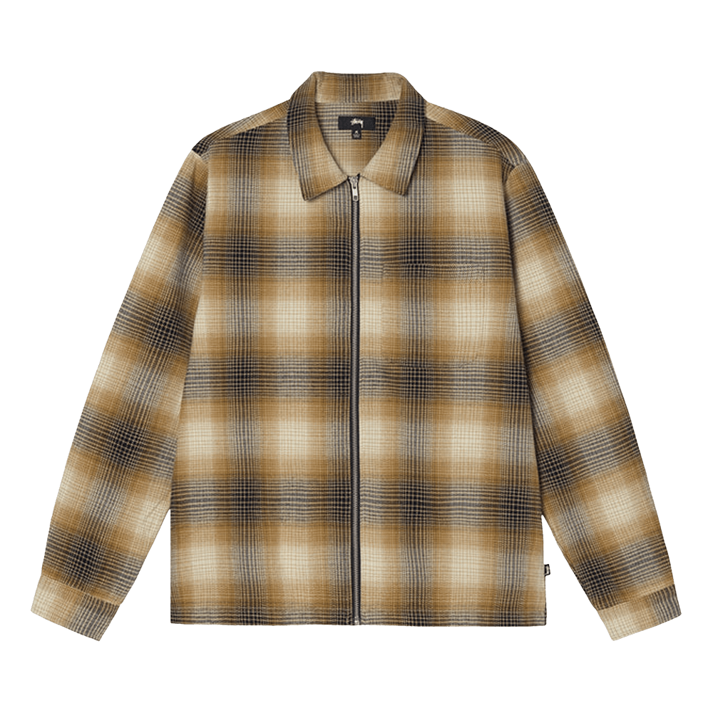 Size s Stussy Jack Shadow Plaid Zip Shirt 'Mustard'